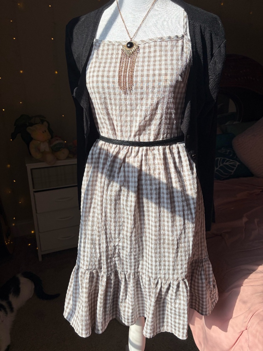 Neutral gingham dress